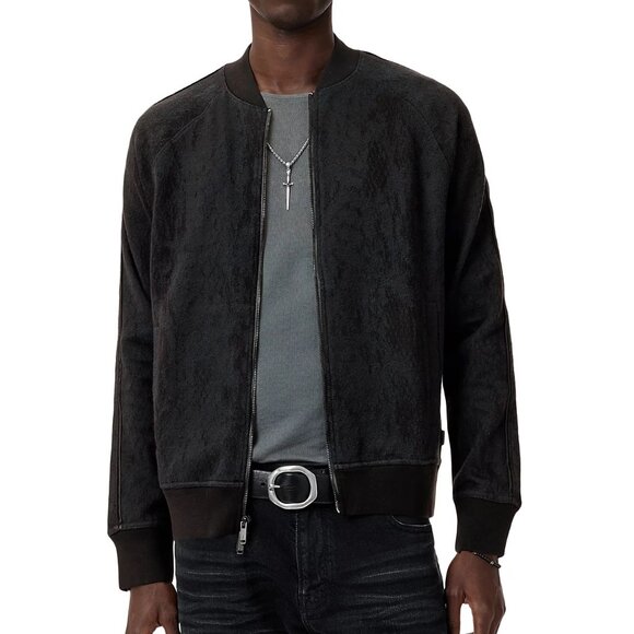John Varvatos Collection Men's Riggins Python Jacquard Zip Bomber Jacket Black - Picture 1 of 8